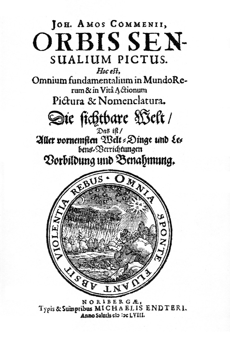 Я. А. Коменский. «Orbis Sensualium Pictus» — титульный лист первого издания, Нюрнберг, 1658